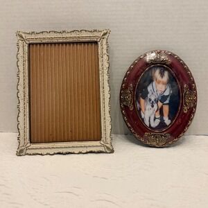 Vintage Hermitage Pottery Oval Burgundy Frame & Ornate Cream Gold Frame Set 2pc